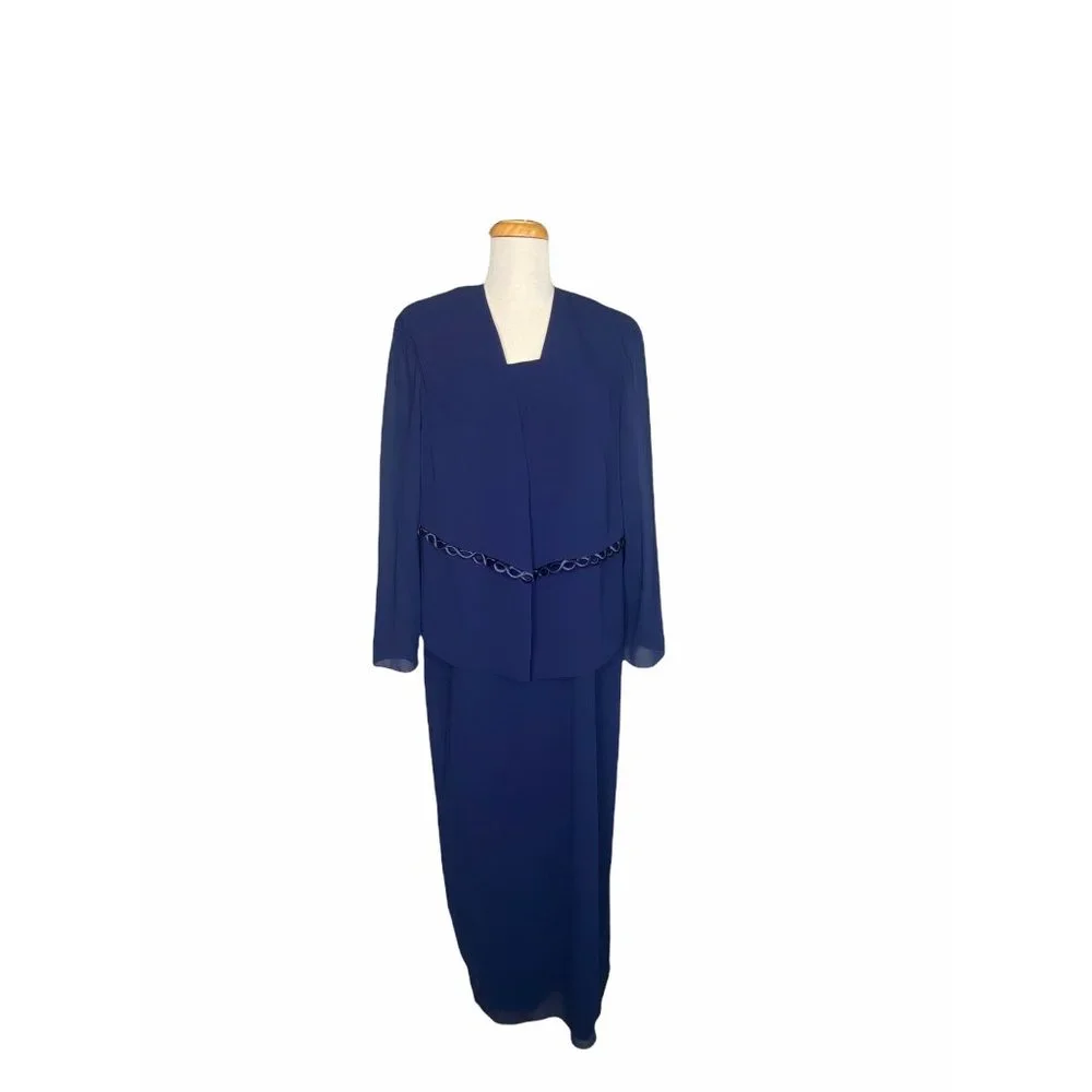 VNTG Ursula of Switzerland Blue Chiffon Dress & Jacket Set Mother of the Bride - Picture 7 of 16